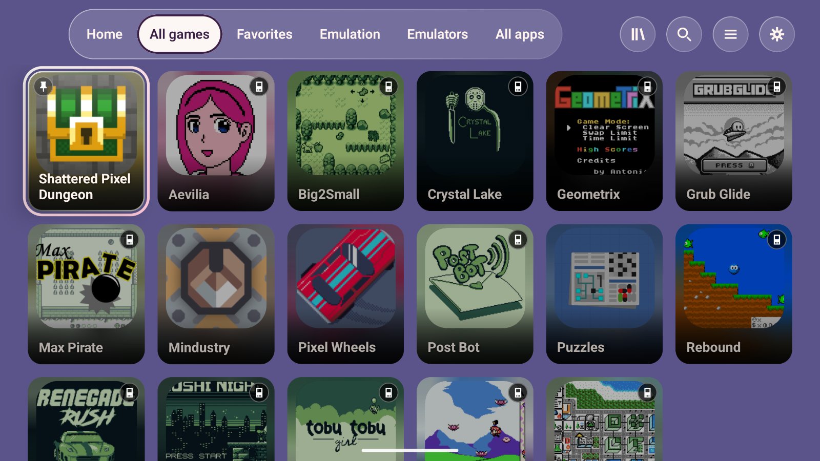 All games screen