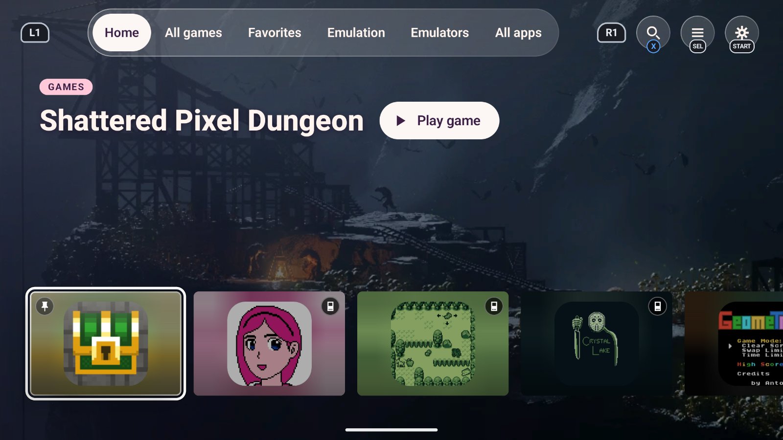 Game Portal Launcher Home screen, Sunset layout